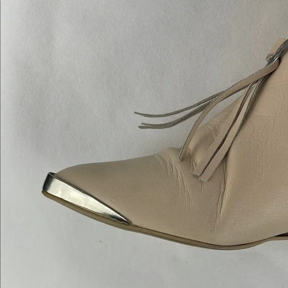 Wild Pair Cream Leather Boots with Geometric Laser Cut Out and Fringe - Picture 4 of 5